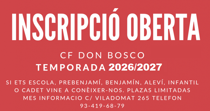 OBERTA INSCRIPCIÓ TEMP. 2026/2027